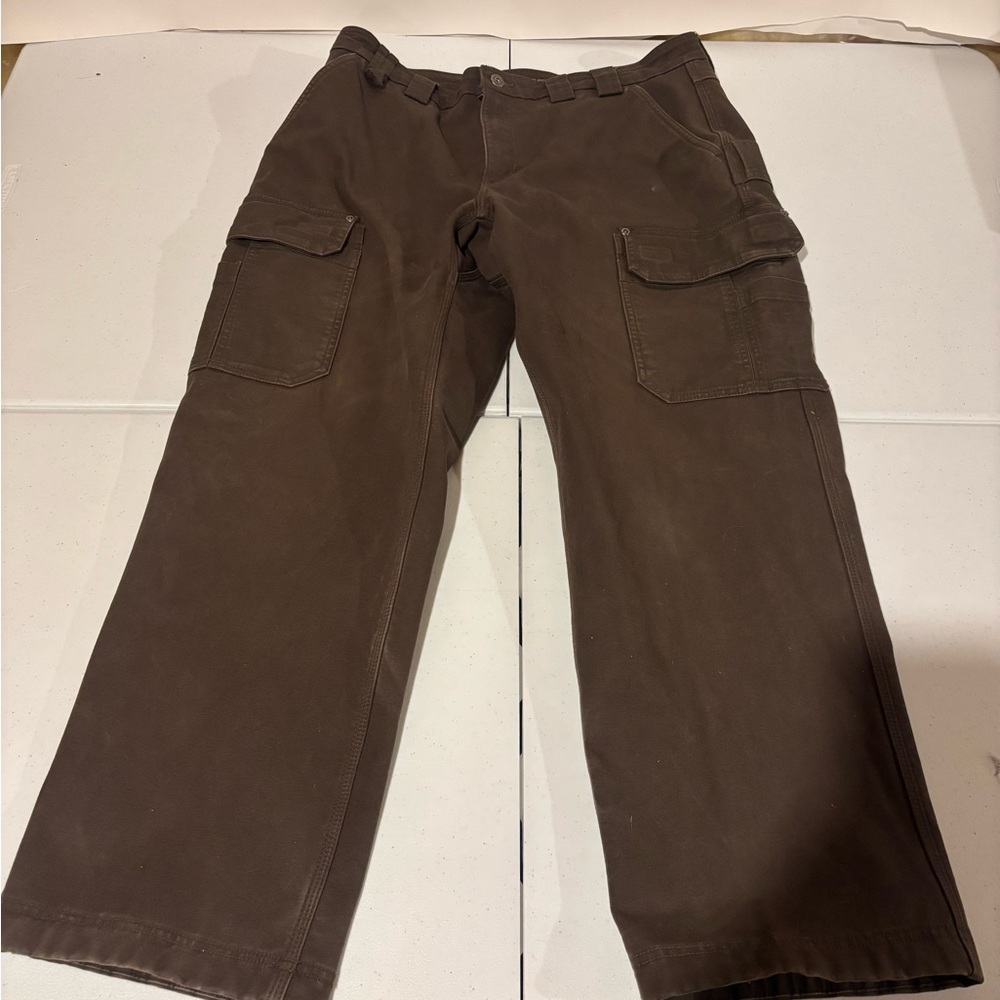 Duluth Trading Co Fleece Lined Brown Cargo Utility Work Pants Men’s Size 36x30 - Picture 4 of 7